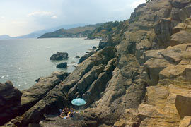 Труднодоступный «дикий» пляж в скалах перед Малореченским